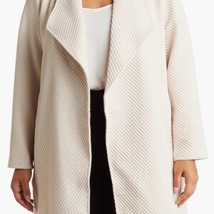 Tahari Cream Ribbed Open-Front Cardigan